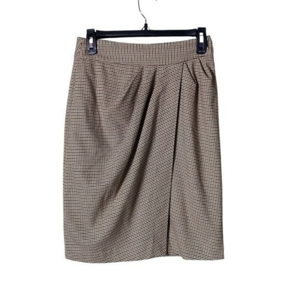 J. McLaughlin Maddie Pencil‎ Skirt Size 0 Brown Mini Houndstooth Preppy Academia